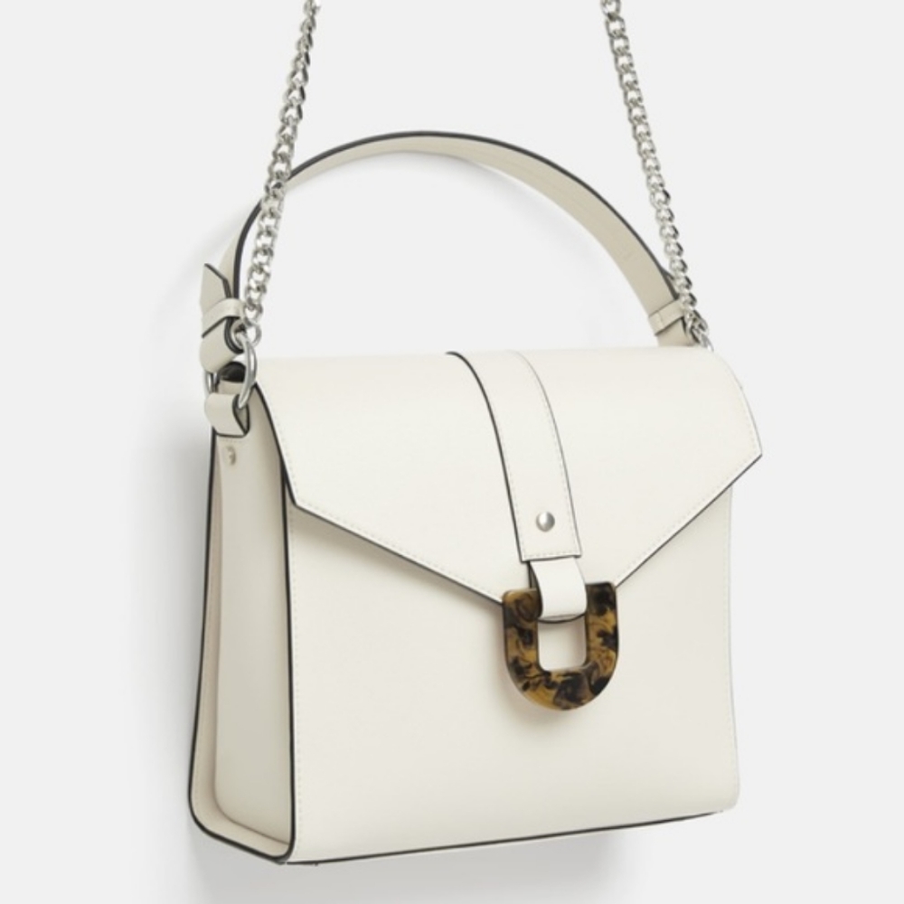 Zara Beige Bucket Bag with Tortoiseshell Detail Shoulder Tote Bag Vegan